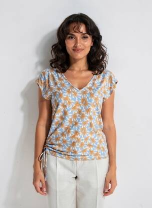 T-shirt imprimé fantaisie manches courtes bleu SURKANA femme