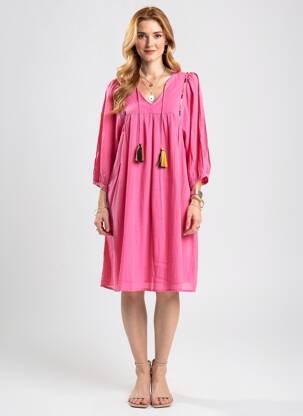 Robe mi-longue manches 3/4 manches 3/4 rose LOLA ESPELETA femme
