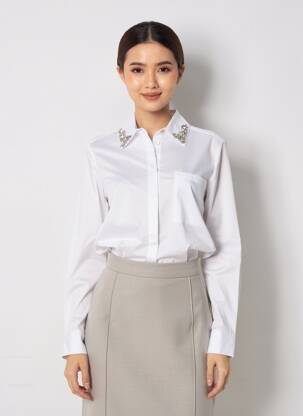 Chemisier coupe droite manches longues blanc LECOMTE femme