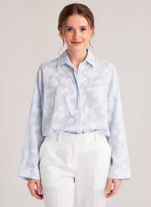 Chemisier tissage popeline manches longues bleu PAKO LITTO femme