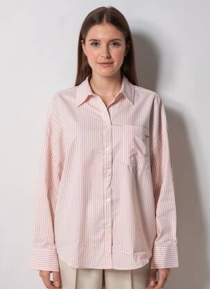 Chemisier tissage popeline manches longues rouge GRACE & MILA femme