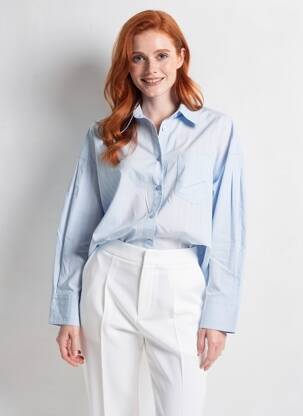 Chemisier tissage popeline manches longues bleu GRACE & MILA femme