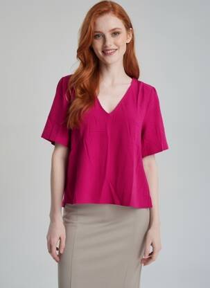 Blouse tissage crêpe manches courtes rose GRACE & MILA femme