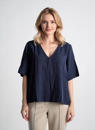 Blouse tissage crêpe manches courtes bleu GRACE & MILA femme