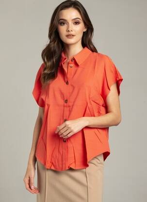 Chemisier tissage crêpe manches courtes orange GRACE & MILA femme