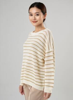 Pull maille ajourée manches 3/4 or PAKO LITTO femme
