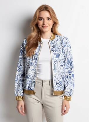 Blouson col v bleu MISS SARA FASHION femme