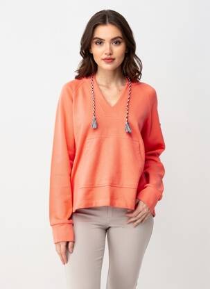 Sweat-shirt à capuche stretch manches longues orange BATELA femme