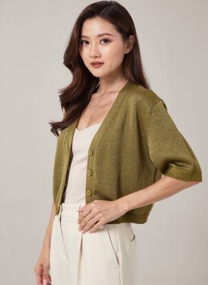 Gilet manches longues manches 3/4 vert LECOMTE femme