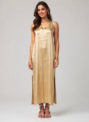 Robe longue manches courtes manches courtes beige PAKO LITTO femme