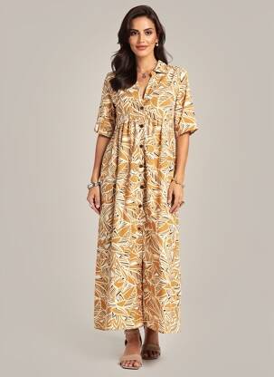 Robe longue imprimé fantaisie manches courtes marron LOLA ESPELETA femme