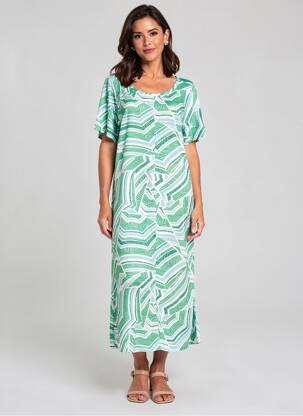 Robe mi-longue imprimé fantaisie manches courtes vert LOLA ESPELETA femme
