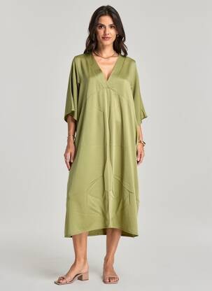 Robe mi-longue coupe fluide manches courtes vert PAKO LITTO femme