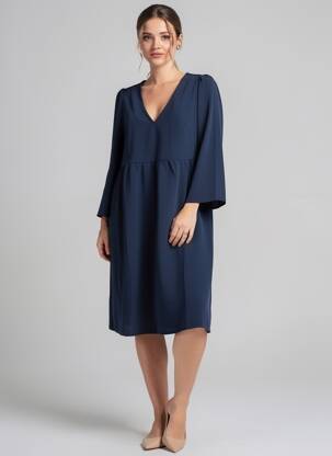 Robe mi-longue coupe fluide manches courtes bleu GRACE & MILA femme