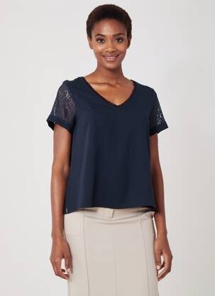Top tissage crêpe manches courtes bleu ANNA MUR femme