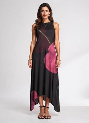 Robe longue imprimé fleurs sans manche violet DESIGUAL femme