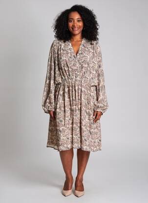 Robe mi-longue coupe fluide manches longues beige MOLLY BRACKEN femme