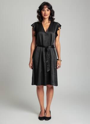 Robe mi-longue coupe fluide manches courtes noir MOLLY BRACKEN femme