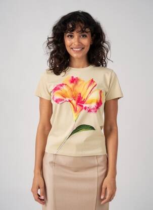 T-shirt sérigraphie manches courtes beige DESIGUAL femme