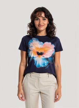 T-shirt stretch manches courtes bleu DESIGUAL femme