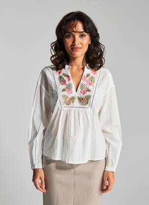 Blouse tissage popeline manches longues blanc MOLLY BRACKEN femme