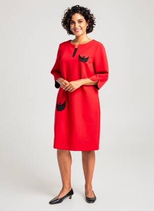 Robe mi-longue manches 3/4 manches 3/4 rouge GUY DUBOUIS femme
