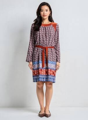 Robe mi-longue tissage crêpe manches longues rouge FRANCE RIVOIRE femme