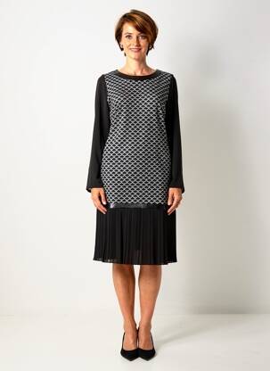 Robe mi-longue imprimé fantaisie manches longues noir FRANCE RIVOIRE femme