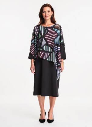 Robe mi-longue manches 3/4 manches 3/4 noir GUY DUBOUIS femme