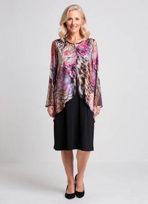 Robe mi-longue manches 3/4 manches 3/4 noir GUY DUBOUIS femme