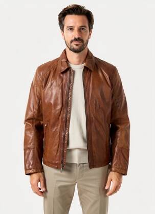 Veste en cuir coupe cintrée marron OAKWOOD homme