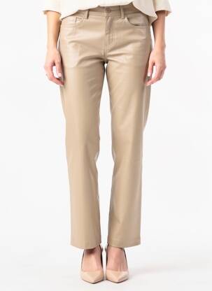 Pantalon droit fermeture zippée sous rabat boutonné taille normale beige LCDN femme