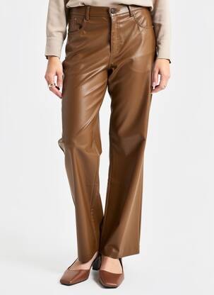 Pantalon droit fermeture zippée sous rabat boutonné taille normale marron LCDN femme