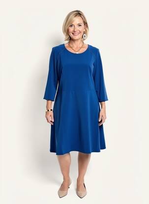 Robe mi-longue manches 3/4 manches 3/4 bleu FRANCE RIVOIRE femme