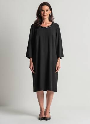 Robe mi-longue manches 3/4 manches 3/4 noir GUY DUBOUIS femme