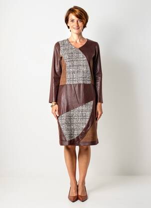 Robe mi-longue imprimé fantaisie manches longues marron MERI & ESCA femme