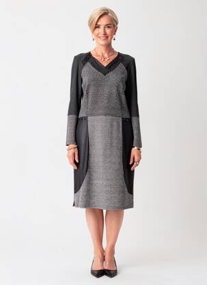 Robe mi-longue imprimé fantaisie manches longues gris GUY DUBOUIS femme