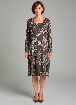 Robe mi-longue imprimé fantaisie manches longues marron MERI & ESCA femme