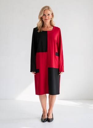 Robe mi-longue manches longues manches longues noir GUY DUBOUIS femme