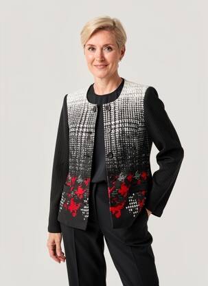 Veste casual col rond noir FRANCE RIVOIRE femme