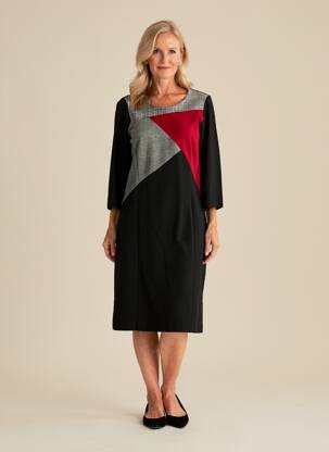 Robe mi-longue manches longues manches longues noir GUY DUBOUIS femme