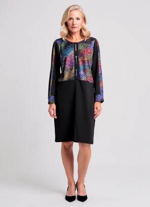 Robe mi-longue manches longues manches longues noir GUY DUBOUIS femme