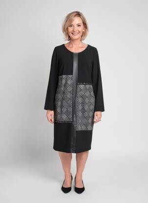 Robe mi-longue manches longues manches longues noir GUY DUBOUIS femme