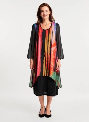 Robe mi-longue coupe fluide manches longues noir FRANCE RIVOIRE femme