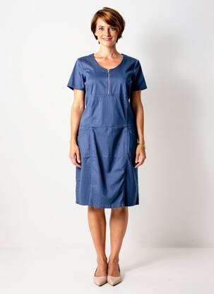Robe mi-longue manches courtes manches courtes bleu FRANCE RIVOIRE femme