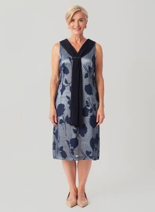 Robe mi-longue imprimé fleurs sans manche bleu GUY DUBOUIS femme