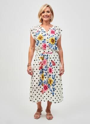 Robe mi-longue imprimé fantaisie manches courtes blanc GUY DUBOUIS femme