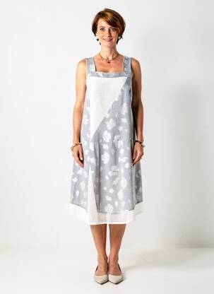 Robe mi-longue imprimé fantaisie fines bretelles gris MERI & ESCA femme