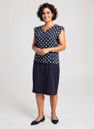 Robe mi-longue tissage crêpe manches courtes bleu GUY DUBOUIS femme