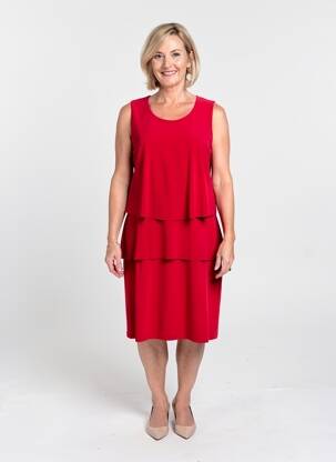 Robe mi-longue sans manche sans manche rouge GUY DUBOUIS femme